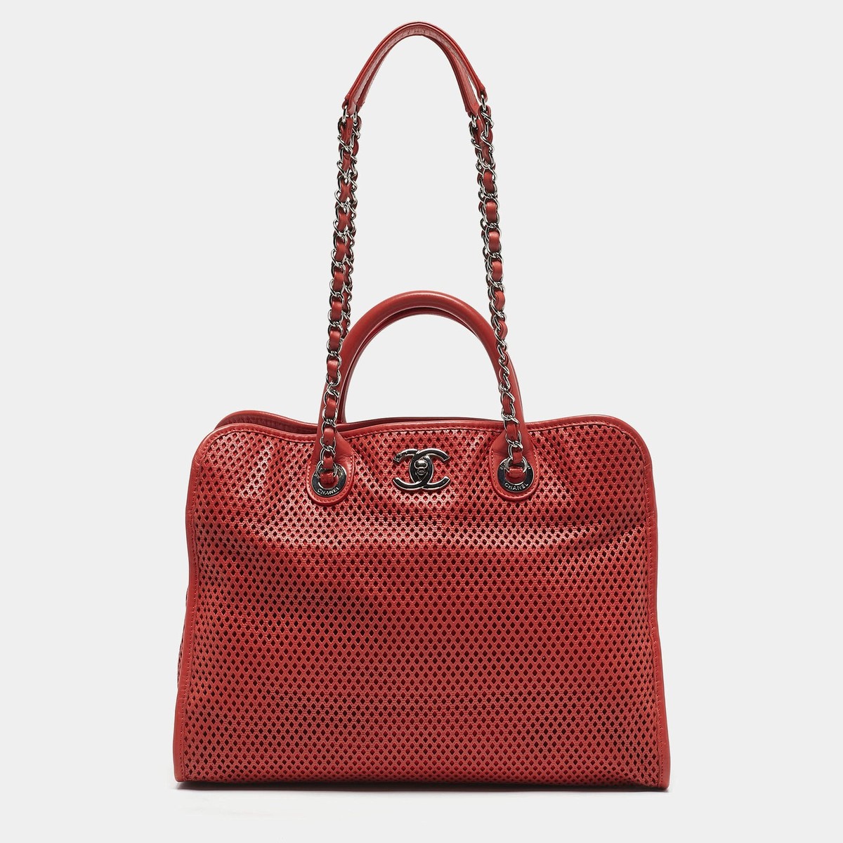 Chanel Brick Red Perforated Leather Up in the Air Tote | eBay