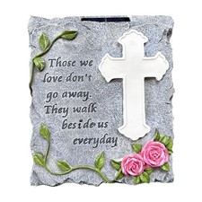 Solar Cross Light Memorial Stone Flower Decorative Garden Stepping Stone Ceme...