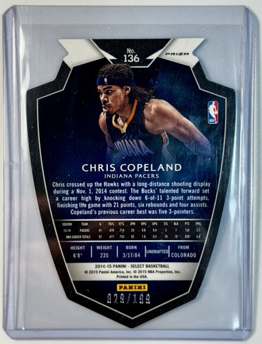 2014-15 Panini Select Blue Prizm Die Cut #136 Chris Copeland Pacers /199 - Picture 2 of 2