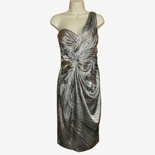 Maggy London One Shoulder Dress Orchid/Taupe/Grey Lined Evening Size 4