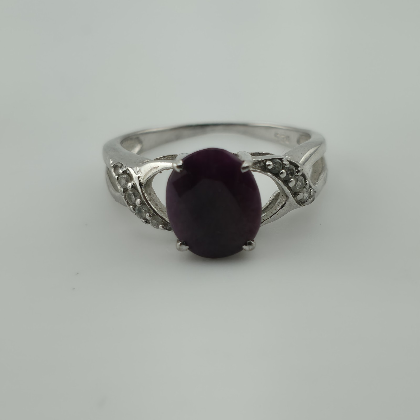 Sterling Silver 925 Oval Ruby Ring CZ Accents Siz… - image 2
