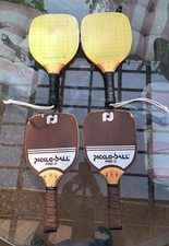 Vintage Pickle-Ball Swinger Pro II Wood Paddle Set of 4 Retro Court WARPED