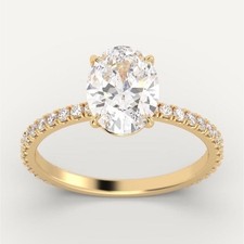 18k Yellow Gold Oval White Zircon Prong Pavé Engagement Ring 7