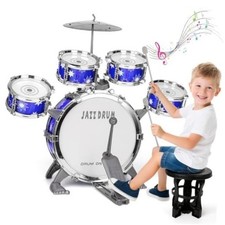 Kids Drum Set Toy with Stool, Toddler Jazz Drum Kit Ages 3-5 Upgraded 5 Large