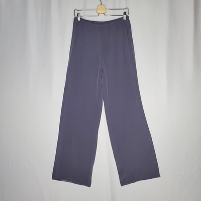 Rena Rowan Silk Pants Womens 10 Purple Straight Leg Side-Zip Luxury Evening