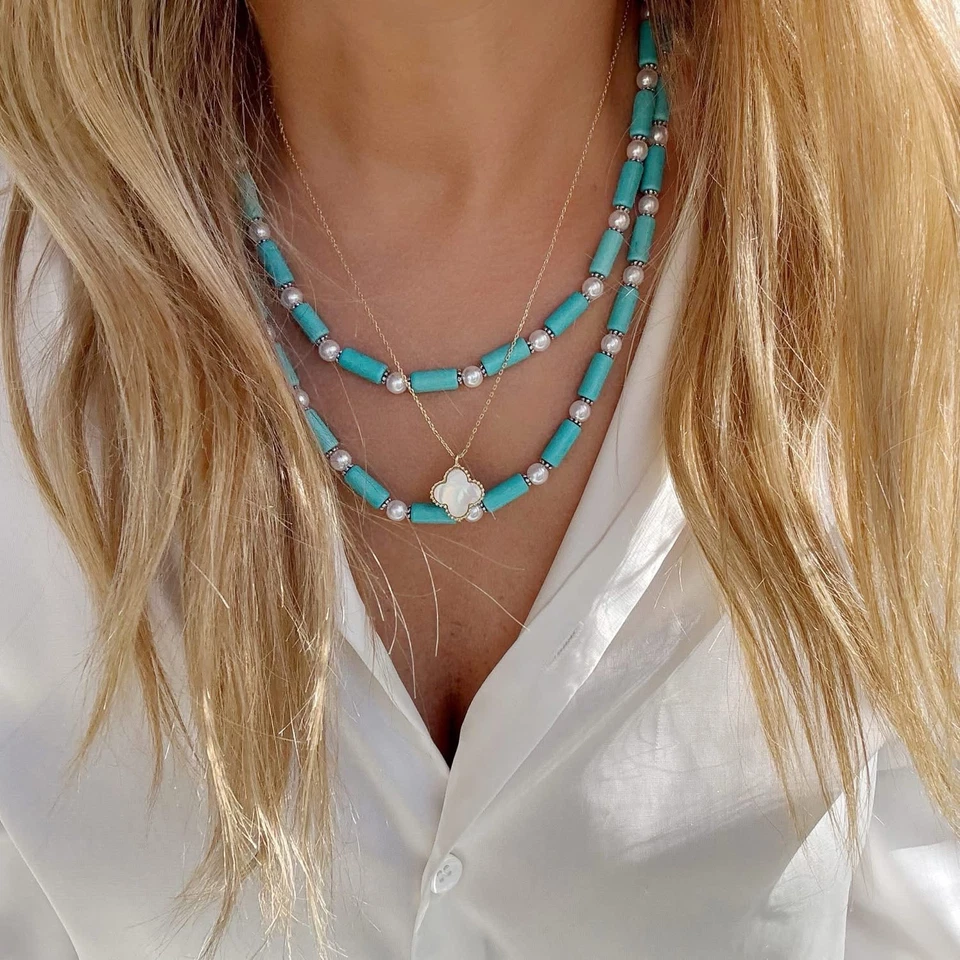 Collar Park Lane Tide 3 hilos perlas de piedra turquesa y plata al por menor $188 Foto 3 de 4