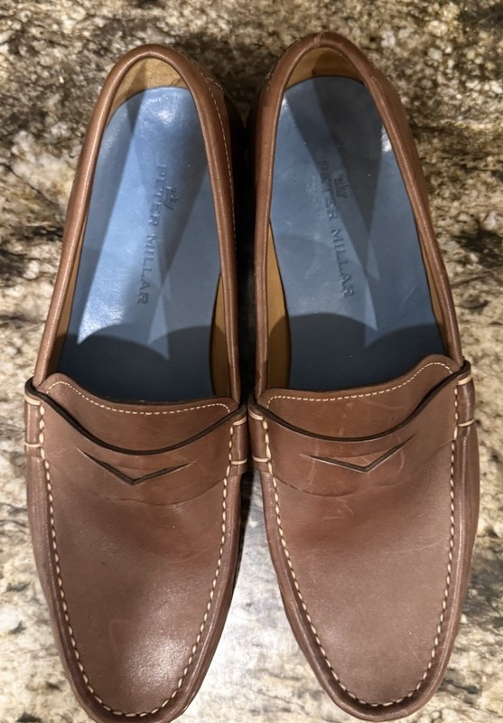 Peter Millar Handsewn Leather Penny Loafer Men's Size 9 W Brown MSRP $375