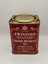 Vtg 1979 TWININGS English Breakfast Tea 4oz (Empty) 3½" Red Tin Canister w/Lid🍵