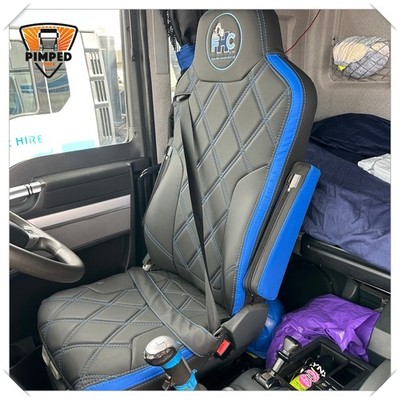 SITZBEZÜGE für MAN TGX / TGS ECO LEDER schwarz mit blau, + Ihr Logo