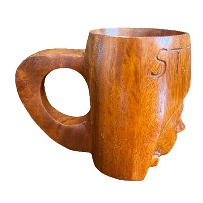 Vintage St. Thomas Hand Carved Wood Mug Wooden Cup Handle Tiki Tribal Souvenir