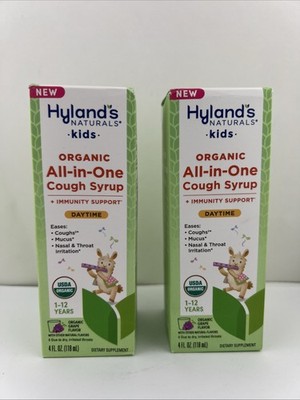 Hyland's Kids Organic All in One Cough Syrup DAYTIME Grape 4oz, 2 PACK
