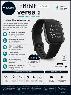 Fitbit Versa 2 Health Fitness Smartwatch Sprachsteuerung Schlaf Score Musik