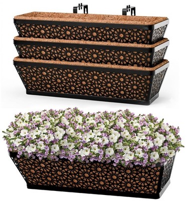 4 Pack 30 Inch Window Box with Coco Liner Sturdy Metal Deck Railing Planter w...