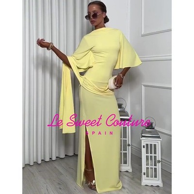 ZARA WOMAN NWT FW25 BRIGHT YELLOW OPEN BACK CAPE MAXI DRESS 4661/209/322 