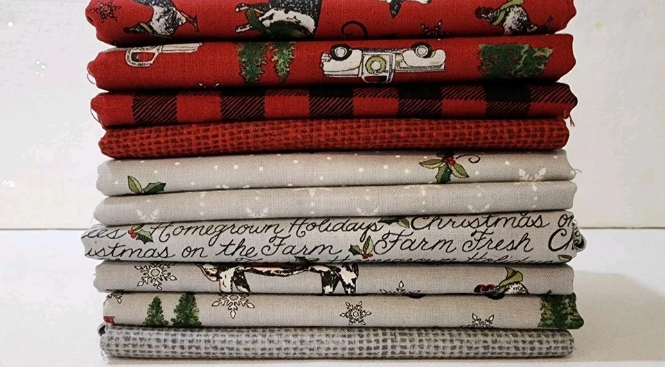 Quilting Cotton Fabric 1/2 yd. Bundle Homegrown Holiday 10 Pieces, Gray Red - Image 2 of 4
