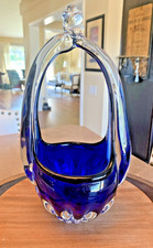 Vintage Retro 1960's Murano Sommerso Cobalt Blue Cased Glass Basket
