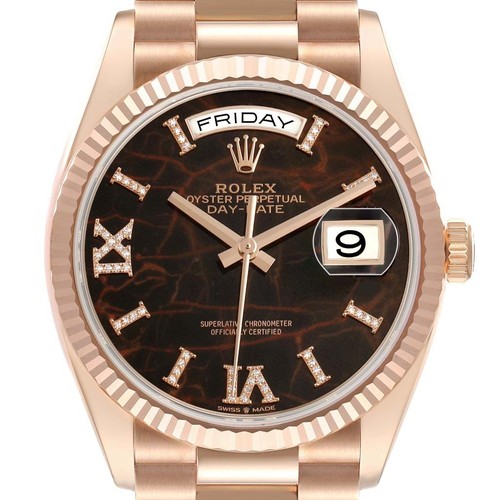 Rolex President Day-Date Rose Gold Eisenkiesel Dial Mens Watch 128235 Box Card