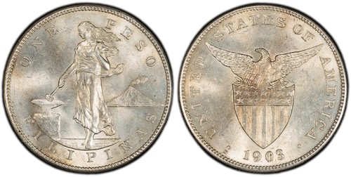 1903-S USA PHILIPPINES PESO PCGS MS 63 KM-168~ SILVER SAN FRANCISCO ISSUE