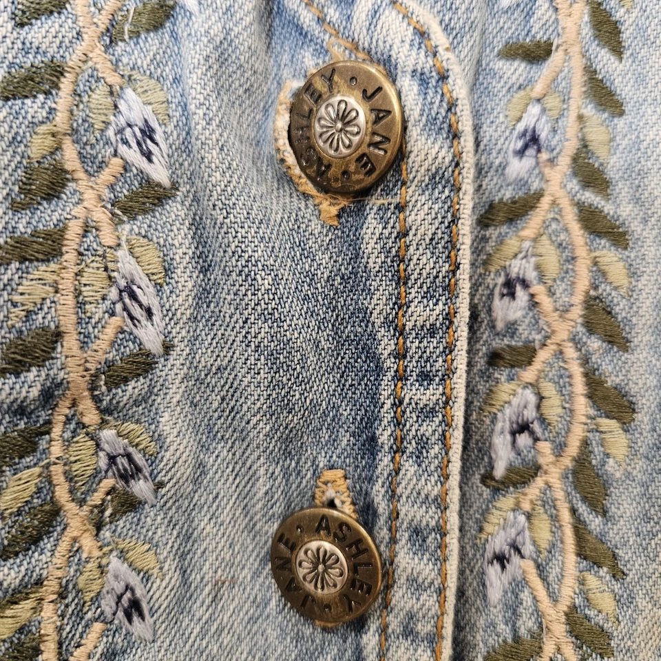 Vestido Jane Ashley Vintage Años 90 Mujer Pequeño Floral Bordado Botón Denim Pradera Foto 4 de 4