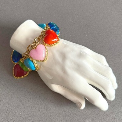 CHANEL Rarest Vintage 1993 Gripoix Glass Heart Charm Bracelet | eBay