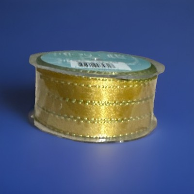 50 YDS 3/8 Gold Green Reversible Two-Color Satin Ribbon With Woven Stitched