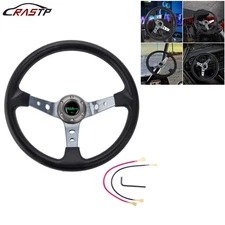 Racing Car Universal 350mm 14" 6 Bolt Steering Wheel Horn Button 95mm Deep Dish