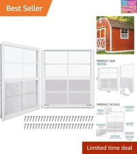 2 Pcs 18'' x 23'' White Shed Window Transom Windows for Chicken Coop with Tem...