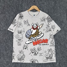 Vintage 90s Hagar The Horrible Universal Studios AOP Shirt Sz L Made in USA