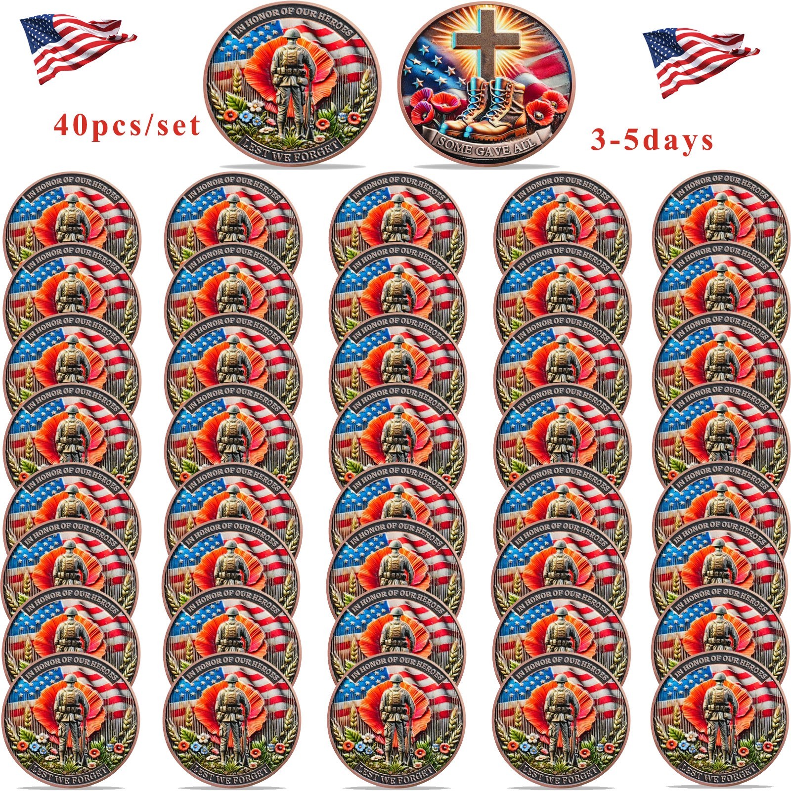 40Pcs Military Challenge Coins Lot Veteran Thank You for Your Service Coin Gifts-image