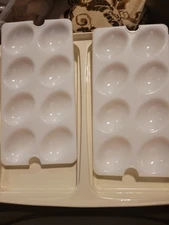 4 Piece Vintage Beige Tupperware Deviled Egg Keeper Taker 2 Trays #722 #723 #665