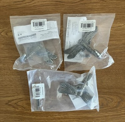 3 Liberty Hardware 3'' Dragonfly Wall Mounted Hooks Antique Pewter Finish  NEW