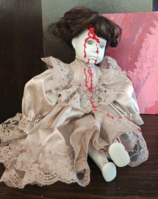 Fall Down Fannie Creepy Doll, Halloween Decor, Goth, Sitting 10'' T X 10''W