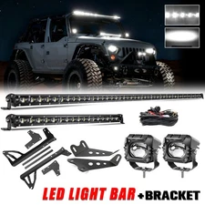 For JEEP Wrangler JK 07-18 Front Upper Roof 50"+ 20 LED Light Bar+Pods Combo Kit
