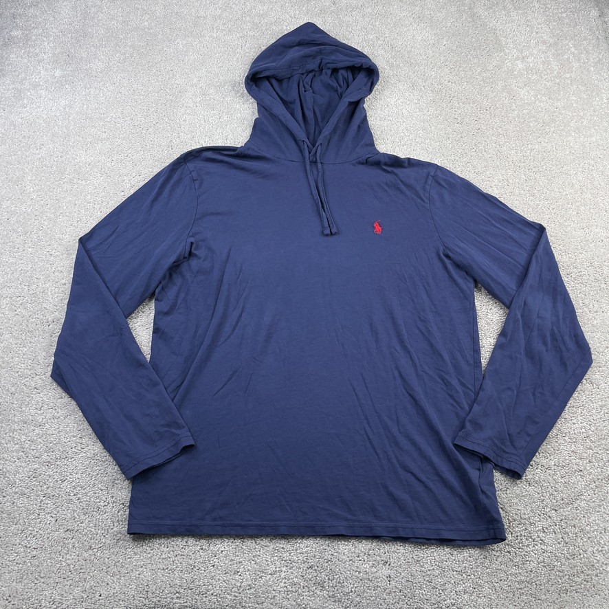 Polo Ralph Lauren felpa con cappuccio uomo blu medio leggera camicia con cappuccio preppy pony