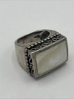 Vtg Sterling Silver 925 Rectangular Mother Of Pearl Inlay Chunky Ring size 5.5