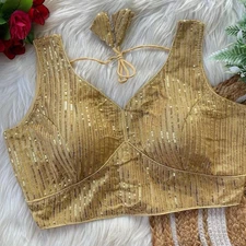 NEW WOMEN SEQUNCE PARTYWEAR SAREE BLOUSE, CROP TOP BOLLYWOOD STYLE SARI BLOUSE.