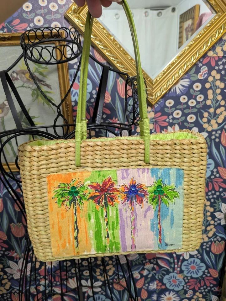 Sun N песок плетеный ручной сумка с короткими ручками сумочки пляж пальмы дерево блестки - Изображение 2 из 4