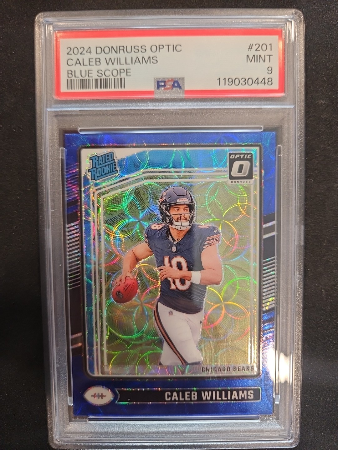 2024 Panini Donruss RC Caleb Williams #327 Optic Preview Blue Scope PSA 9