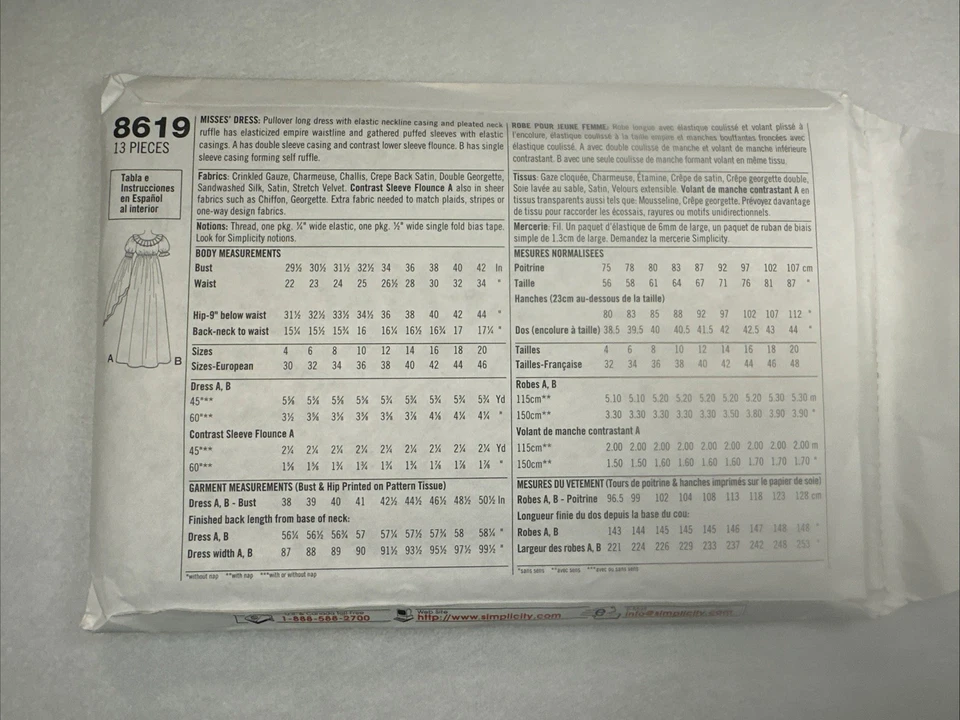 Simplicity Begotten 8619 Dress Sz N 10, 12, 14 Gothic Regency Costume UNCUT 1999 - Image 2 of 4