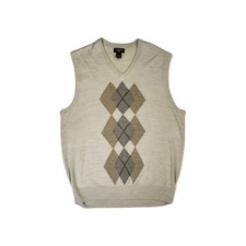 Dockers Cream Argyle Sweater Vest Men's XL V-Neck Knit Sleeveless Top Grandpa