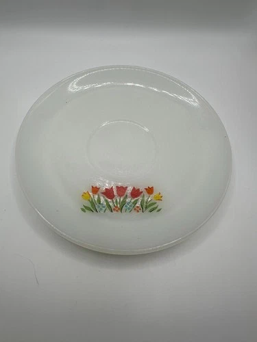 Vintage Anchor Hocking Tulip Fire King Milk Glass Flower Saucer