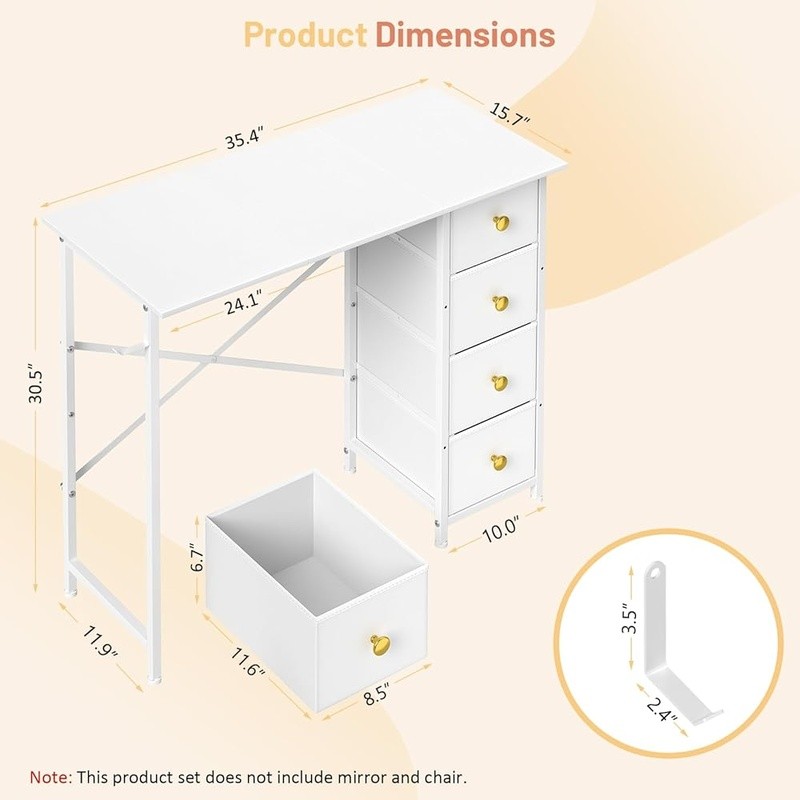 White Makeup Vanity Table W/ 4 Drawers Storage Modern Dressing Desk Girls New