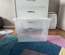 Set of Three, Clear 80L Storage Boxes with Lids Ideal for Home