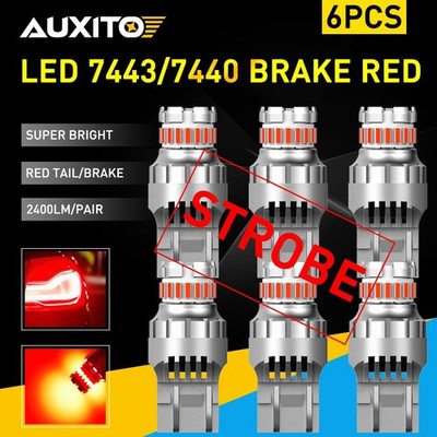 6pc 7443 7440 Red Strobe light Safety Brake Tail Stop High Power LED Light Bulbs