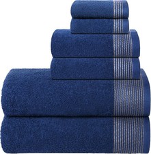 6 Pack 100 Cotton Towel Set Navy Blue 2 Bath 2 Hand 2 Washcloths Soft Absorbent