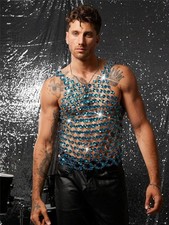 Hot Men Women Rhinestone Tops Sexy Chest Chai...