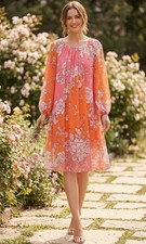 Vince Camuto Floral Shift Dress Size 14 Pink Orange Chiffon
