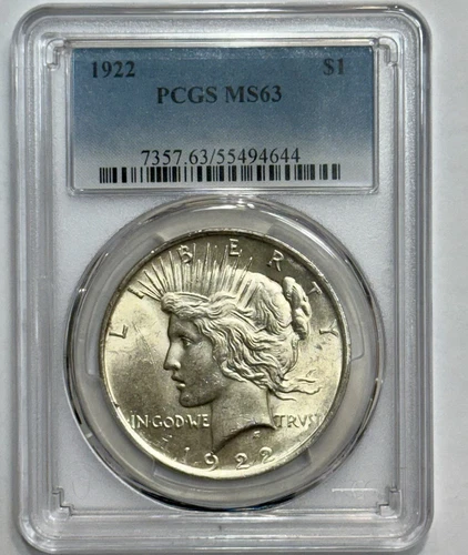 Peace Silver Dollar 1922 PCGS MS 63 Uncirculated $1 Coin