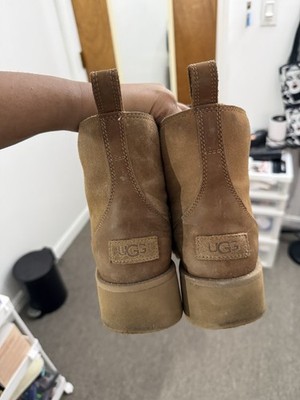 UGG Alina Chestnut, Suede Ankle Platform Boots Faux Fur Lining