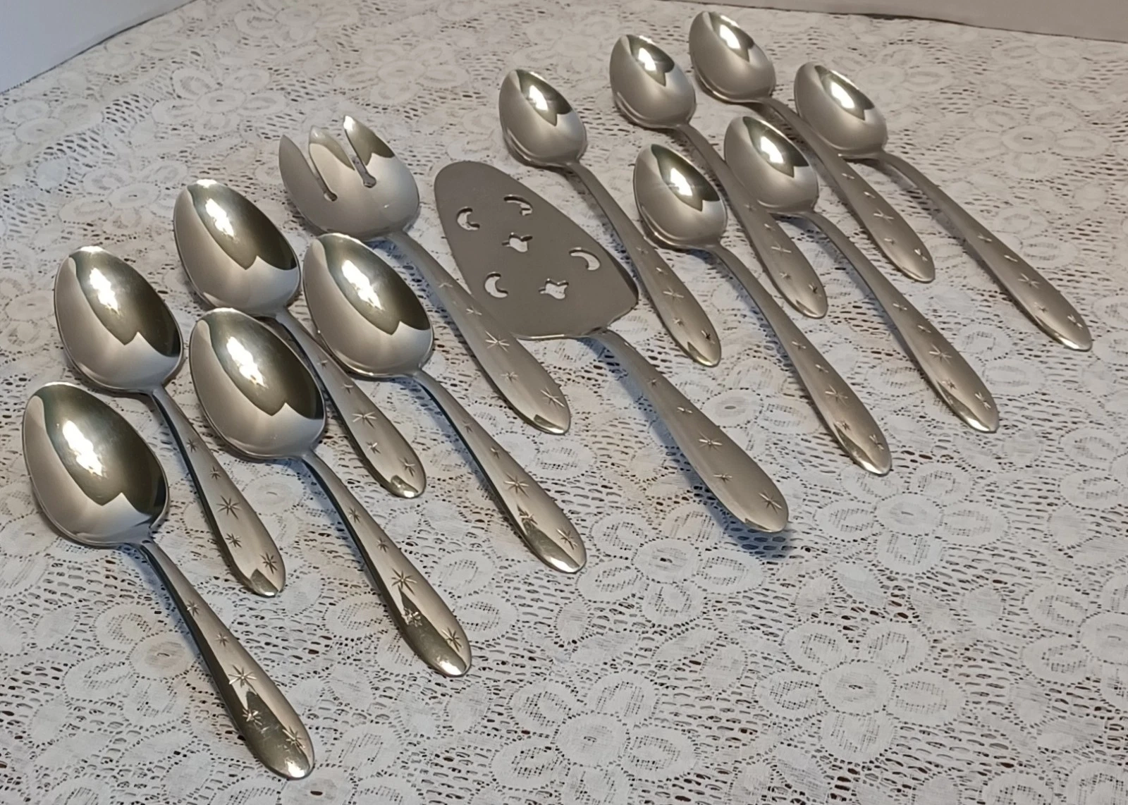 MCM Vintage Mar-Crest MCF1 Atomic STARBURST 5 star Stainless 13 piece lot